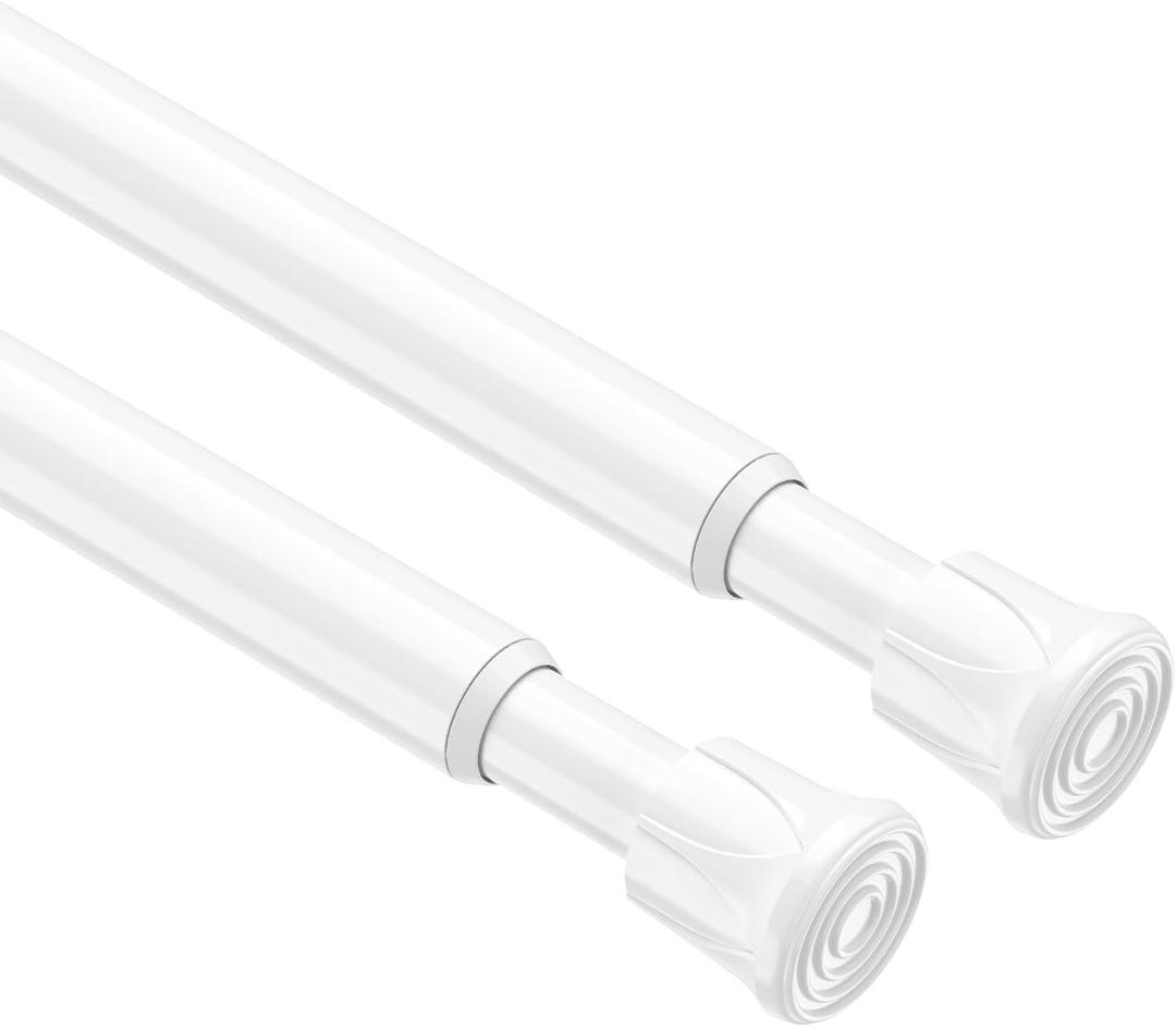 2 Pack Spring Tension Rods 11-19 Inches,5/8" Diameter White Spring Load Adjustable Expandable,Small Short Tension Curtain Rod for Windows,Kitchen,Doorway,Bathroom,Cupboard Bars