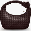 Knotted Woven Leather Handbags Tote with Detachable Bow For Women, Trendy Hobo Dumpling Purse Bag 2024 Dark Purple
