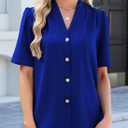 EVALESS Business Casual Tops for Women Button Down Shirts (Blue, L)