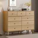 Chrangmay 9 Drawer Dresser,47" Wide Mid Century Modern Chest of Drawers,Wooden Bedroom Drawer Dresser with 9 Storage Drawers for Bedroom, Living Room,with Anti-Tipping Device,Yellow