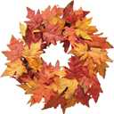 Artificial DIY Fall Wreath for Front Door - 18" Maple Leaf Autumn Wreath, Thanksgiving Decor for Indoor Outdoor Window Wall Door (Red)