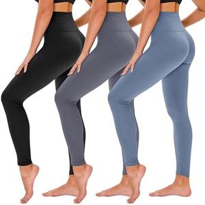 TNNZEET 3 Pack Leggings for Women - Black Tummy Control High Waisted Soft Yoga Pants for Workout Gym Running with Pockets, S/M