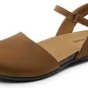 DREAM PAIRS Women's Closed Toe Sandals Arch Support Comfort Cork Footbed Flat Sandals Summer Shoes (11, Brown)
