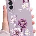 for Samsung Galaxy A56 5G Case,Cute Floral Design for Women Girls,Soft Slim Drop Protection Flowers Liquid Silicone Phone Cover with Shockproof Anti-Scratch Microfiber Lining,Purple Flower