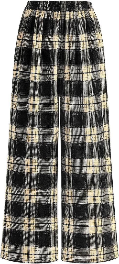 PRETTYGARDEN Casual Women's Pants 2026 Elastic Waist Palazzo Long Pajama Wide Leg Trousers Knit Fall Outfits with Pockets, Medium
