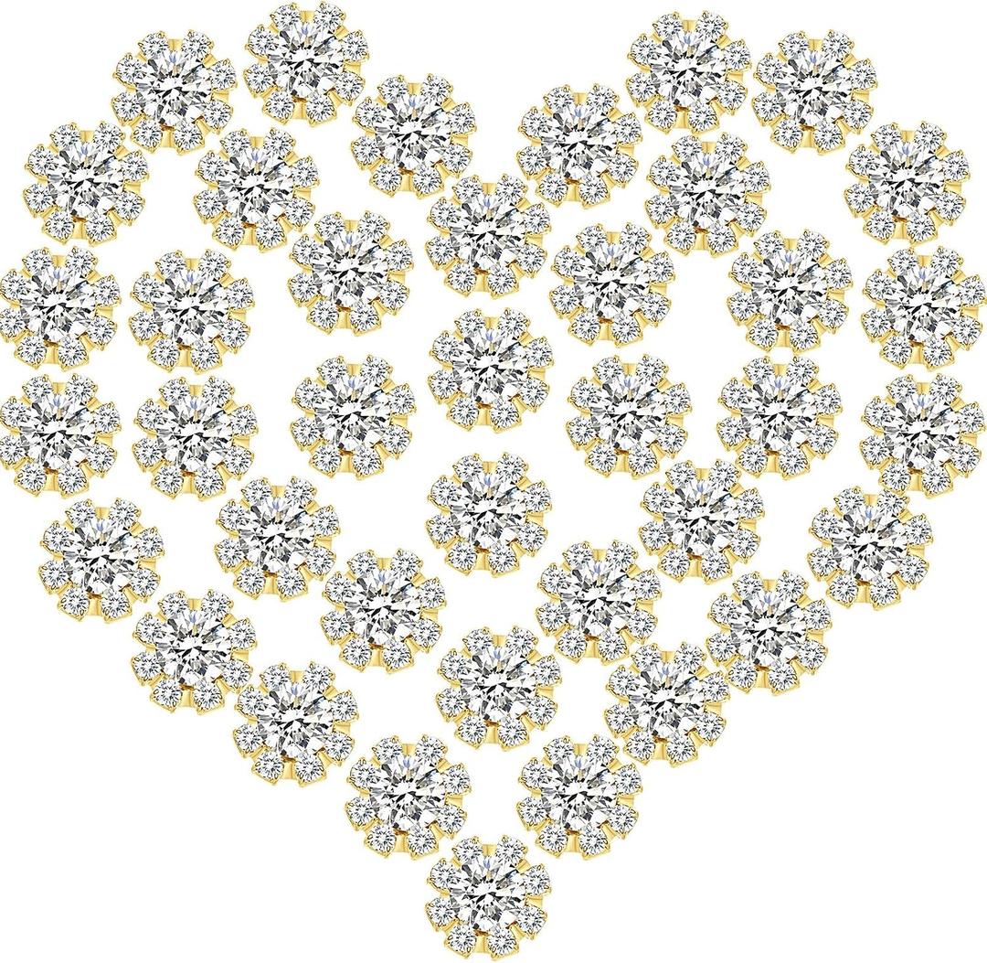 Waydress 70 Pcs 16mm Rhinestone Embellishments Flatback Buttons Jewelry Flower Crystal Accessory for Crafts DIY Jewelry Making Wedding Decoration Bridal Bouquet Halloween Christmas(Gold)