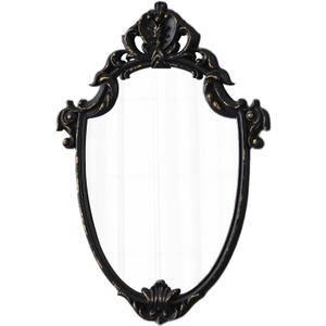 Vintage Black Wall Mirrors 16 x 24 inch, Hanging Handmade Distressed Finish Golden Shield Shape Wood Framed Ornate Antique Wall Mirror Decorative for Entryway Hallway Living Room Bathroom