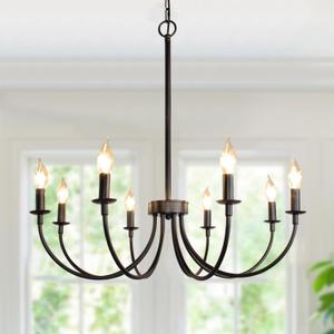 8-Light Black Chandeliers for Dining Room, Dining Room Light Fixtures, Farmhouse Candle Chandeliers for Kitchen, Living Room, Foyer, Entryway, Staircase