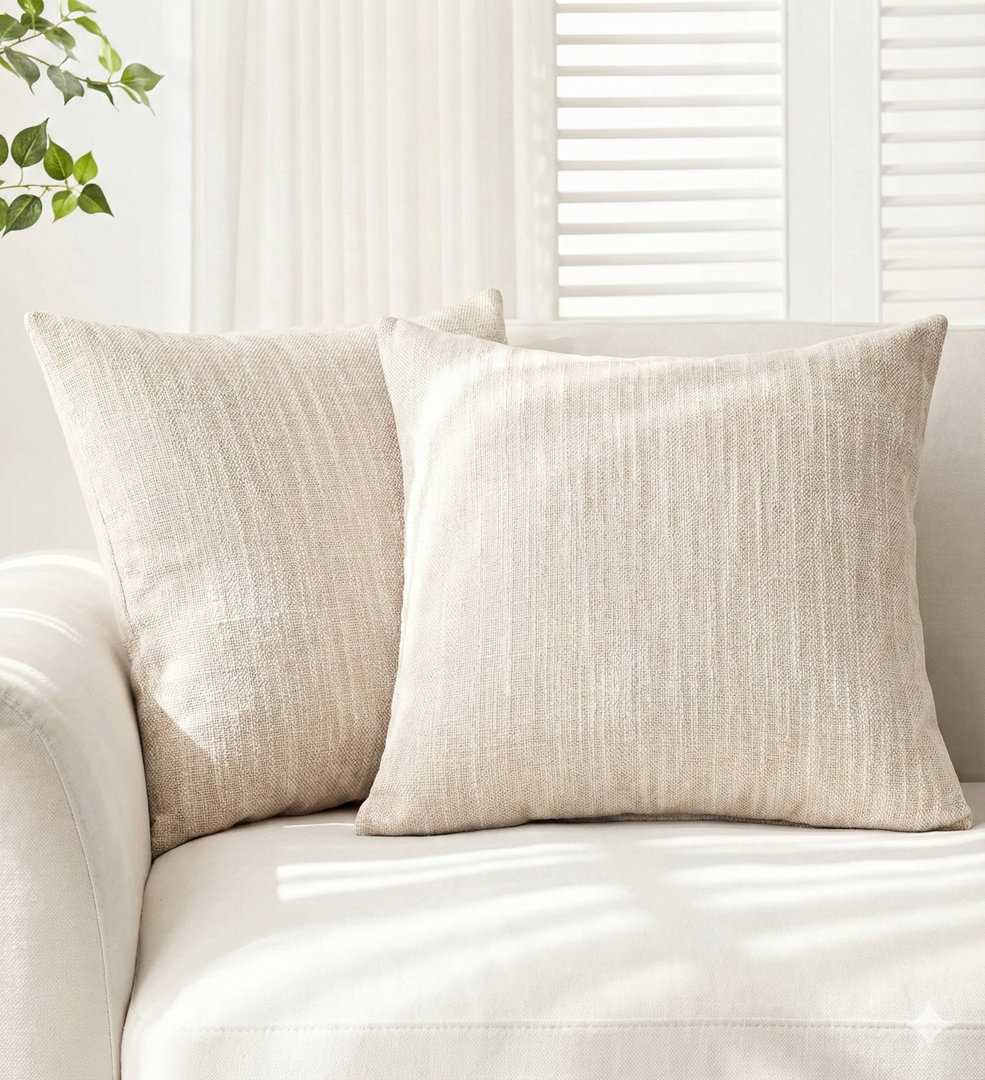 Foindtower Set of 2 Decorative Linen Check Throw Pillow Covers Neutral Farmhouse Vintage Cushion Covers Modern Boho Home Decor for Sofa Chair Couch Bedroom Living Room,2424 Inch,Light Brown