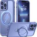 MOCCA Design for iPhone 13 Pro Case with Magnetic Invisible Stand [Full Camera Protection] [Compatible with Magsafe] Military Drop Shockproof Translucent Matte Phone Case Cover 6.1",Lavender Grey