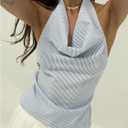 SOLY HUX Women's Striped Deep V Neck Bow Tie Backless Halter Blouse Tops Y2k Sleeveless Shirts (XS)