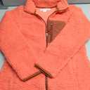 Amazon Essentials Women's Sherpa Color Blocked Long-Sleeve Mockneck Full-Zip Jacket, Coral Pink/ Tobacco, Small