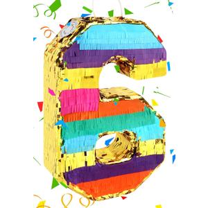 Rainbow Number 6 Pinata Rainbow Pinata with Bat Stick Blindfold for Kids 6th Birthday Party Supplies Fiesta Centerpieces Anniversary Celebrations (16.1 x 10.6 x 3.2 Inches)