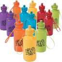 Fun Express Kids Water Bottle 12 Pack - BPA Free Plastic Reusable Water Bottles for School, Field Day & Sports | Small 12 oz Mini Water Bottles Bulk Set with Carrying Strap for Classroom Team Events