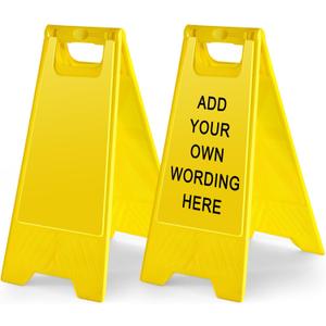 2 Pack 24" Height Blank Floor Sign Yellow A-frame Foldable Caution Sign Stick/Write-on Double Sided Safety Warning for Pool Restaurant Restroom Office