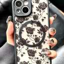 Case for iPhone 13 [Compatible with MagSafe] Aesthetic Black Rose Goth Design for Women Girls | Soft TPU Bumper Hard PC Back Translucent Matte Protective Slim Magnetic Phone Cover