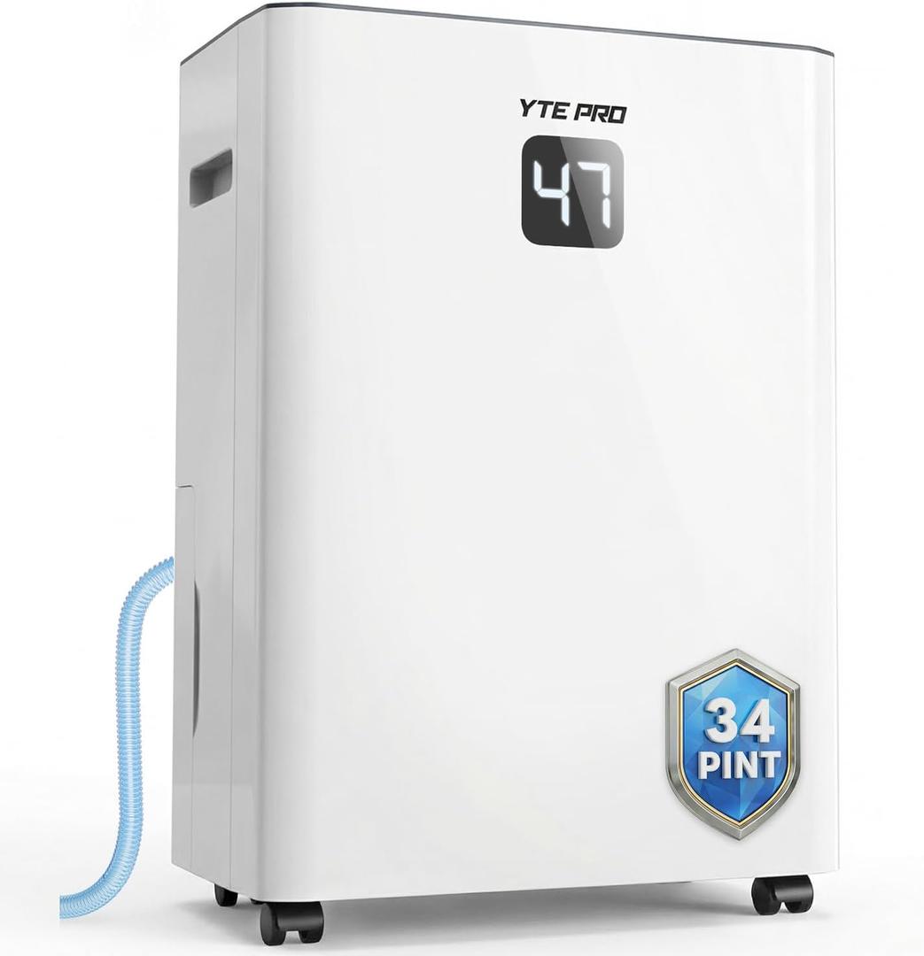 34Pint Dehumidifier for 2500Sq.Ft, Compressor Dehumidifiers for Home, Front LED Digital Humidity Display&Quiet Dehumidifier for Basement, Bedroom, Bathroom, with 6.56FT Drain Hose DH1800S