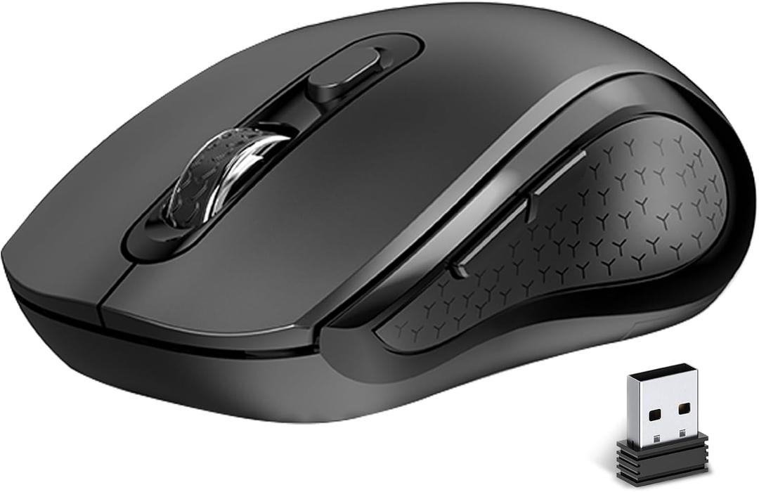 Wireless Mouse Ergonomic, Side Buttons Mouse, 2400 DPI, Silent and Anti Slip Roller Cordless Mice, 2.4Ghz with USB Receiver, 6 Buttons, Suitable for Laptop PC Chromebook and Windows 11/10/7 - Black
