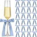 24 Pack Bows for Wine Glass Candle Holder 6.7 x 4 Inch Bow Candlestick Champagne Glass Ribbon Self Adhesive Tag Name Marker for Wedding Anniversary Party Gift Decor(Blue)