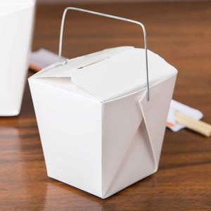 White Chinese Asian Paper Take Out Box with Wire Handle, Leak and Grease Resistant Stackable to Go Boxes (50, 8 OZ)