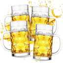 20oz Large Heavy e Glass Beer Mugs for Freezer Set of 4 with Handle, Large Glass Beer Stein, Beer Cup Mug for Water, Drinks, Lead-Free Glasses for Men in Pub, Home