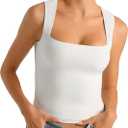 HOYAYO Women's Slim Fit Double-Layer Tank Top Square Neck Sleeveless Basic Fitted Tee Shirt (White, XS)