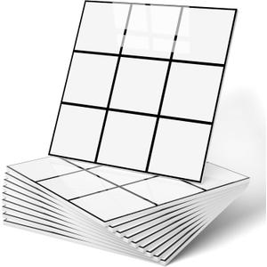 WDILE PVC Peel and Stick Tiles, Self-Adhesive Backsplash Panels for Kitchen, Bathroom, Laundry Walls Waterproof and Easy to Clean Stick-On Backsplash White Checkered 20 PC