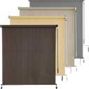 AOSKY Outdoor Roller Shades for Porch Privacy, Cordless Patio Roll Up Blinds with Spliced Pole Design, UV Blocking for Deck, Balcony, Backyard (60x72 Inch, Mocha)