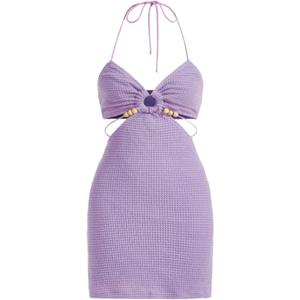 Verdusa Women's Casual Sleeveless Tie Backless Cut Out V Neck Bodycon Halter Mini Beach Boho Dress, XS