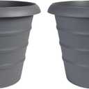 The HC Companies 16 Inch Marina Planter Lightweight Indoor Outdoor Plastic Plant Pot for Herbs and Flowers, Warm Gray (Pack of 2)