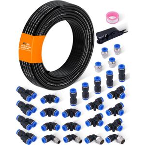 1/4" Air Line Tubing Kit, 32.8FT(10M) SAE J844 PA Nylon Air Hose Tubing with Cutter and Teflon Tape, 1/4" Air Hose with Push to Connect Fittings for Air Brake System Or Fluid Transfer(30PCS)