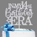 In My 14th Birthday Era Cake Topper,Hello 14/Cheers to 14 Years, Happy 14th Birthday Party Decoration Supplies for Boys Girls, Silver Glitter