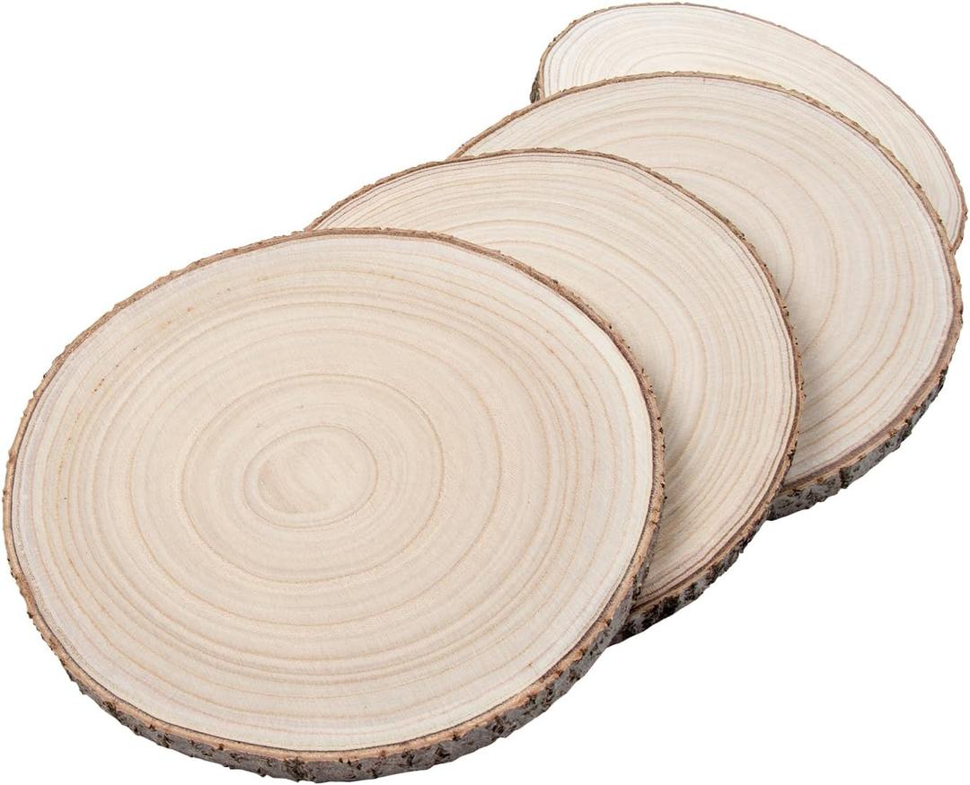 Maputune 4 Pcs 12-13 inches Large Unfinished Wood Slices for Centerpieces, Natural Rustic Wooden Plate for DIY Craft, Round Wood Chips for Table Signage Painting Wedding Party Christmas Decor
