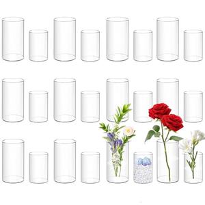 24 Pack Plastic Cylinder Vases, 6 Inch and 4 Inch Small Clear Acrylic Flowers Vases for Centerpiece Home Wedding Party, 2 Size