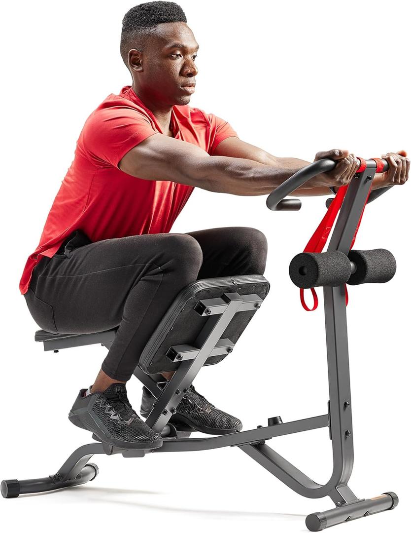 Sunny Health & Fitness Full Body Stretch Machine, Versatile Padded Trainer Back Stretcher, Stretching Equipment with Pivoting Seat, Self-Leveling Pedals, and Multi-Use Handlebar - SF-BH621002