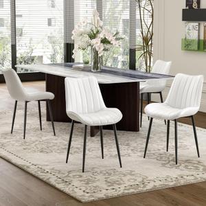 VECELO Dining Chairs Set of 2, Vegan Leather Fabric & Metal Frame, Mordern Style for Kitchen, Living Room,OffcieWhite