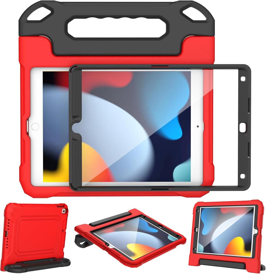 YIHE Kids Case for iPad 10.2 Inch 9th/8th/7th Generation 2021/2020/2019, iPad Pro 10.5 & iPad Air 3, Shockproof Handle Stand Kids Case with Screen Protector for iPad 10.2/10.5 Inch, Red&Black