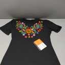 Mexican Shirts for Women Embroidered Tops Traditional Summer Blouse Women's Floral Tunic Round Neck Short Sleeve (Medium, Pattern Sunflower Black)