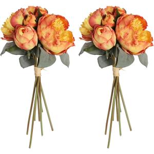 Fake Peonies 2 Bouquets Vintage Silk Peonies Flower 14 Heads Orange Artificial Flowers with Stems for Terracota Wedding Decoration Flowers Crafts Floral Arrangement (Orange)