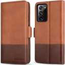 KEZiHOME Note 20 Ultra Case, Genuine Leather [RFID Blocking] Galaxy Note 20 Ultra 5G Wallet Case Credit Card Slot Flip Magnetic Stand for Samsung Galaxy Note 20 Ultra 2020 (Khaki/Brown)