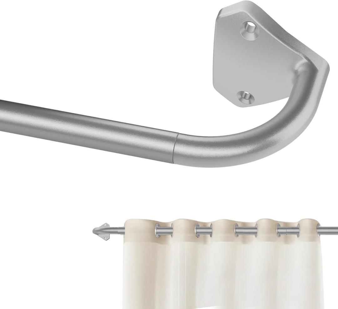 Silver Curtain Rods for Windows 48 to 84 inch, 5/8 inch Adjustable Wrap Around Blackout Curtain Rods for Bedroom & Outdoor