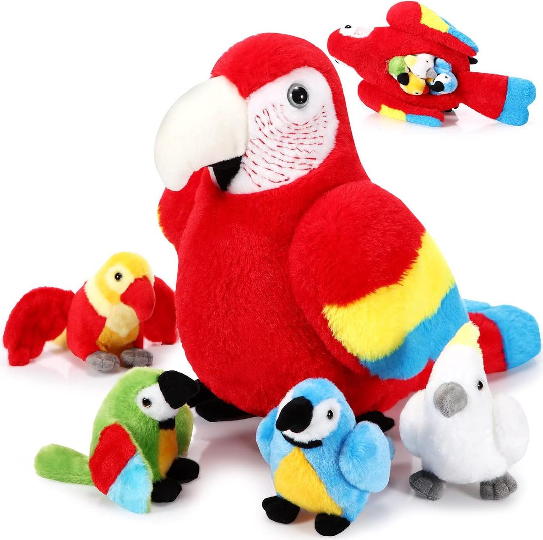 Meooeck 5 Pcs Macaw Parrot Plush Set 13 Inch Mommy Parrot Stuffed Animal with 4 Cute Plush Baby in Her Belly Soft Cuddly Bird for Toddlers Valentines Birthday Hawaii Party(Red Series) Meooeck 5 Pcs Macaw Parrot Plush Set 13 Inch Mommy Parrot Stuffed Animal with 4 Cute Plush Baby in Her Belly Soft Cuddly Bird for Toddlers Valentines Birthday Hawaii Party(Red Series)