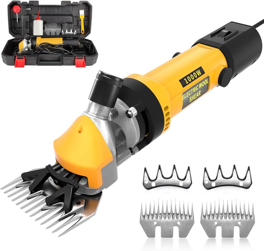 PAT JUUMG 1000W Sheep Shears Electric Farm Livestock Haircut with 2 Blades Professional Animal Clippers 6 Speed Heavy Duty Electric for Thick Horses Sheep Alpacas Goats(Yellow)