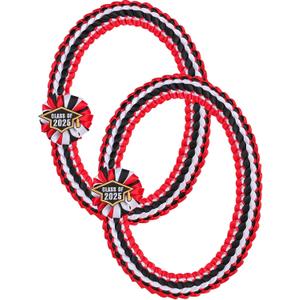 TFTAFAN Silk Graduation Leis Class of 2025 Graduation Ribbon Leis Graduation Necklace Braided Necklaces For High School College Graduation DIY Decors Party Supplies (Red, white, and black)