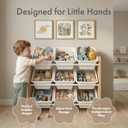 Humble Crew Toy Storage Organizer with 9 Removable Storage Bins for Kids Playroom, 3-Tier Toy Organization, Natural Wood/White