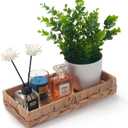 Woven Bathroom Vanity Tray for Storage Water Hyacinth Back of Toilet Basket Long Narrow Guest Towel Holder (Natural 10.2 x 4.9 x 1.8 inch)