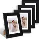 4x6 Picture Frame Set of 4, Made of Real Glass and Black Wooden Frame, 4 by 6 Photo for Wall or Tabletop - Display Picture 3.5x5 with Mat or 4x6 Without Mat