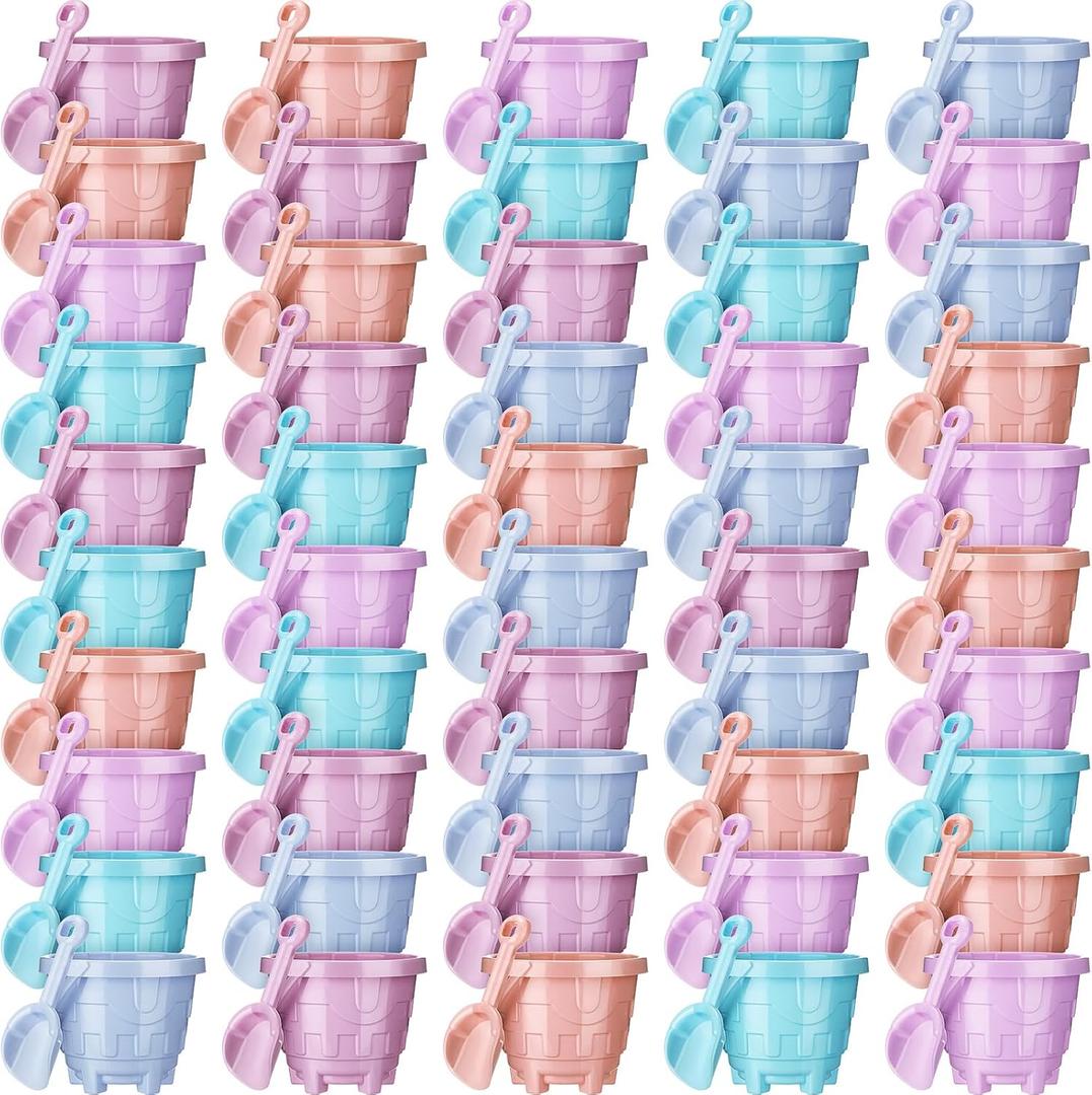 Sosation 60 Pcs Sand Buckets Bulk Easter Sand Buckets and Shovels 5.5 Inch Plastic Beach Pails Toys for Adults Gift Party Favor