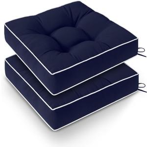 Wellsin Outdoor Chair Cushions Set of 2, Patio Cushions for Outdoor Furniture, Tufted Waterproof Outdoor Chair Pads, 17 x 17 Inch, Navy