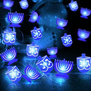 [Timer] 6.5 Ft 20 LED Hanukkah Decorations Menorah Dreidel String Lights, Chanukah Decorations Battery Operated Hanukkah Blue Fairy Lights for Jewish Jews Synagogue Judaism Bedroom Home Party Indoor